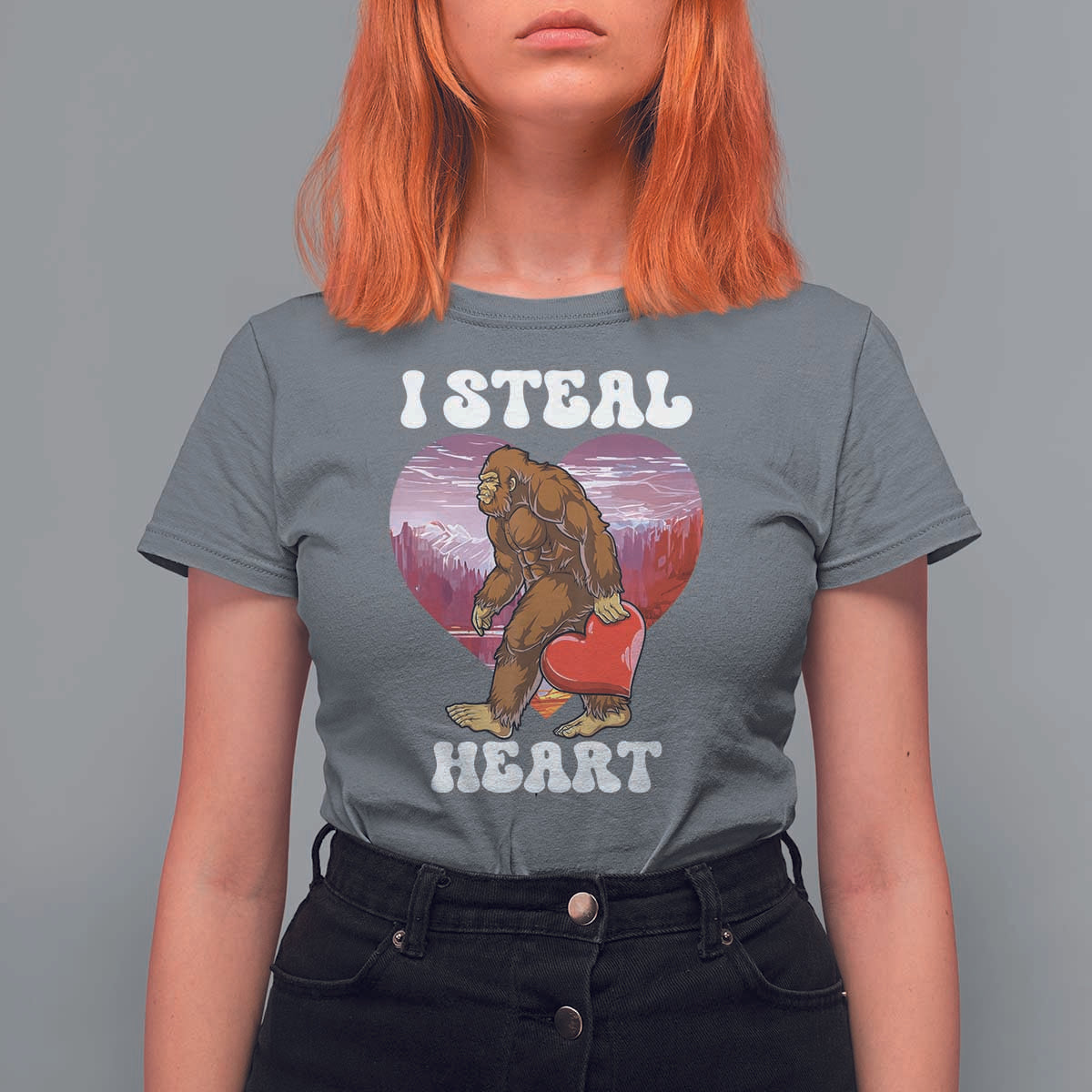 Funny Bigfoot Valentine's Day I Steal Heart T Shirt For Women