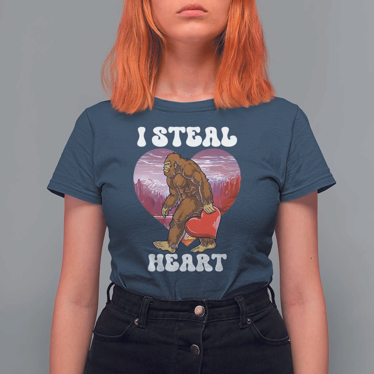 Funny Bigfoot Valentine's Day I Steal Heart T Shirt For Women