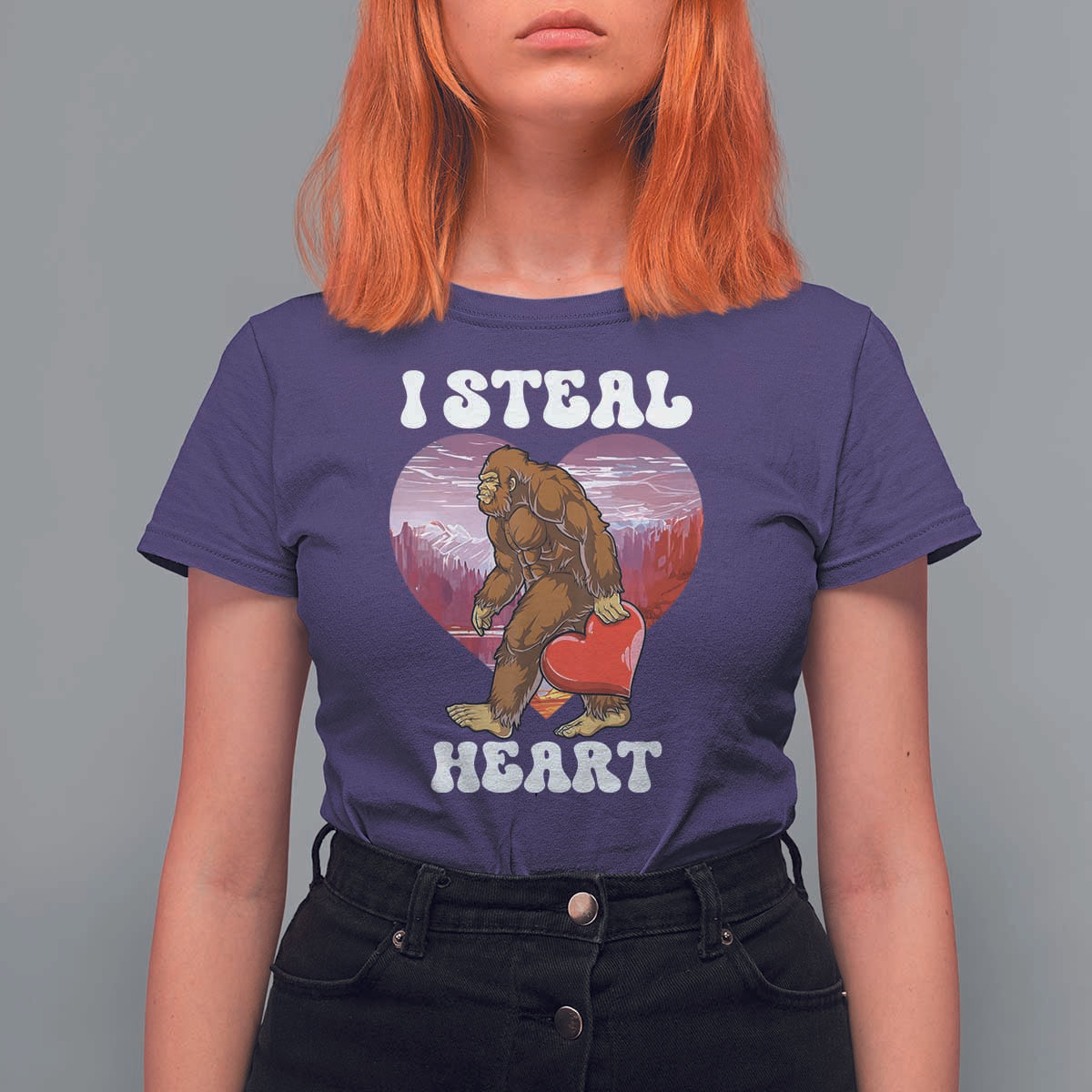 Funny Bigfoot Valentine's Day I Steal Heart T Shirt For Women
