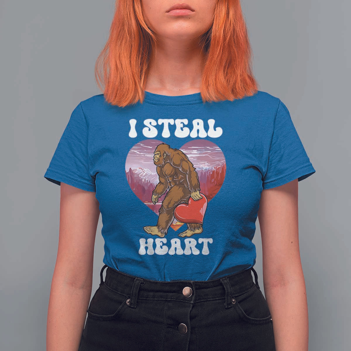 Funny Bigfoot Valentine's Day I Steal Heart T Shirt For Women