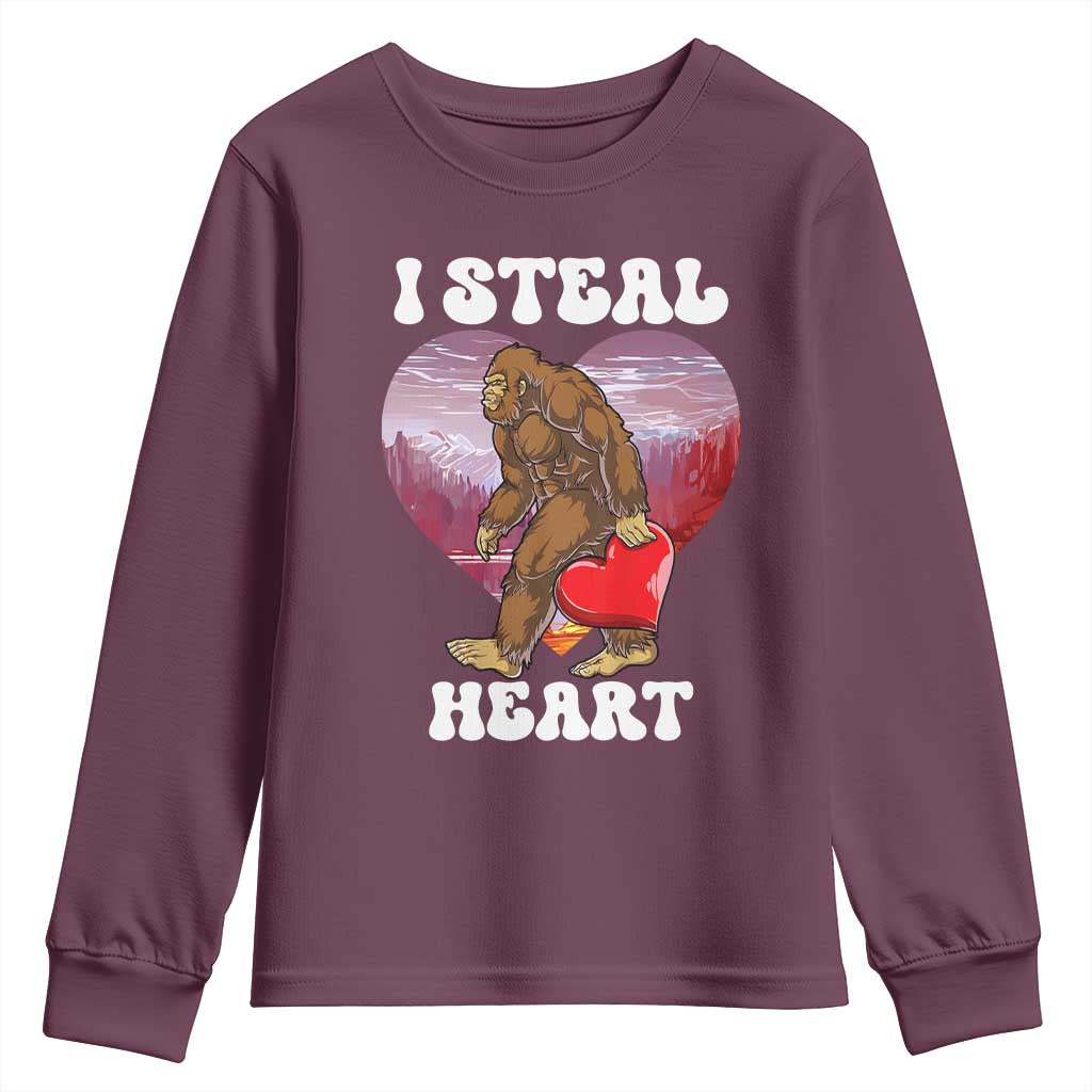 Funny Bigfoot Valentine's Day I Steal Heart Youth Sweatshirt
