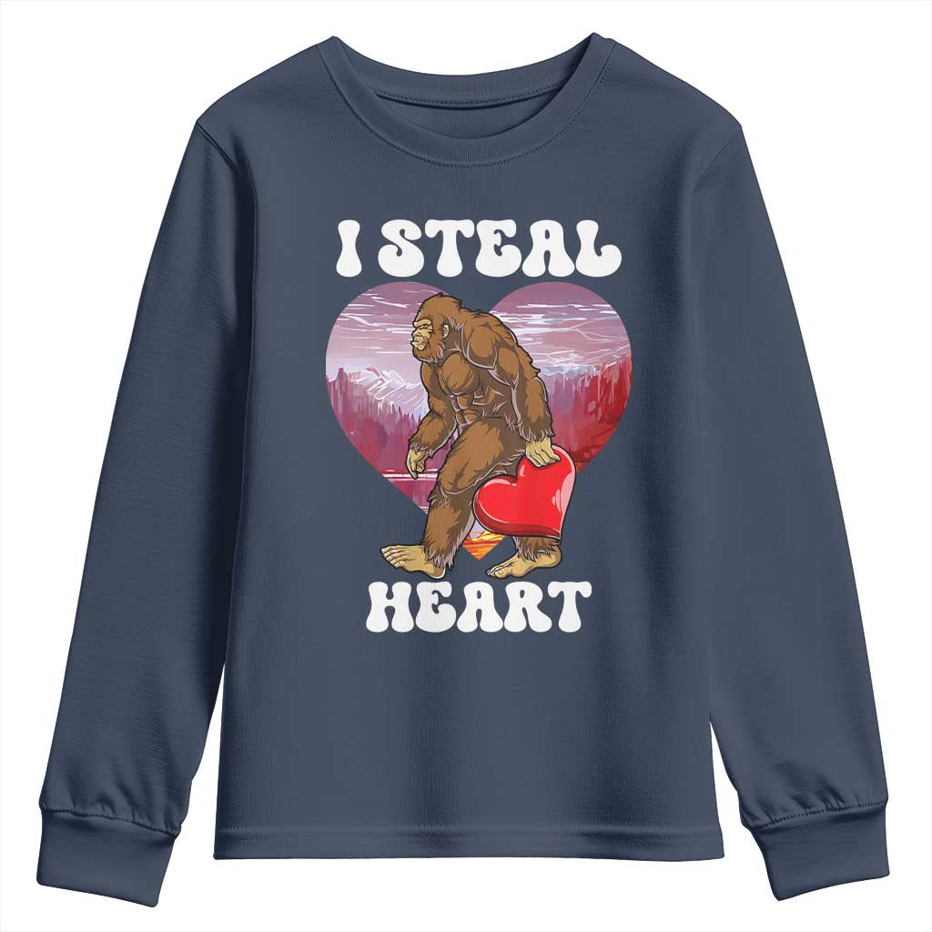 Funny Bigfoot Valentine's Day I Steal Heart Youth Sweatshirt