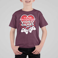 Funny Valentine's Day Gaming T Shirt For Kid V Is For Video Games Big Heart