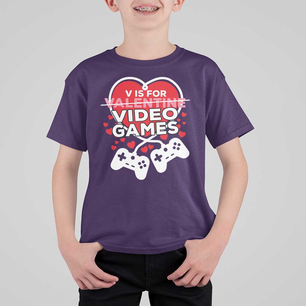 Funny Valentine's Day Gaming T Shirt For Kid V Is For Video Games Big Heart