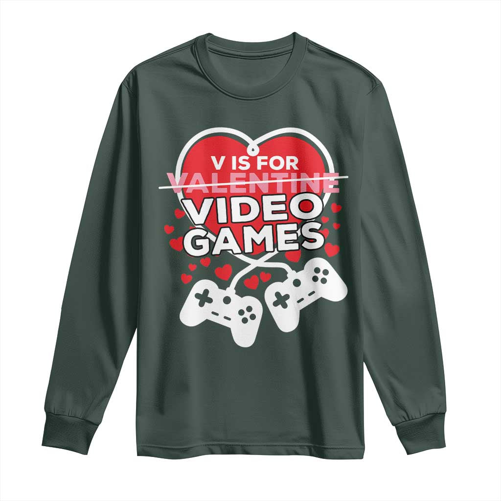 Funny Valentine's Day Gaming Long Sleeve Shirt V Is For Video Games Big Heart