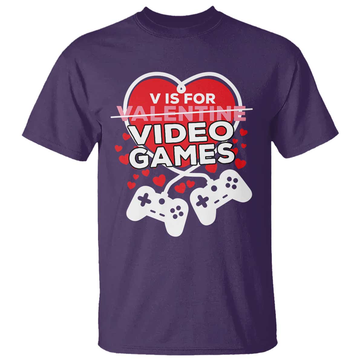 Funny Valentine's Day Gaming T Shirt V Is For Video Games Big Heart