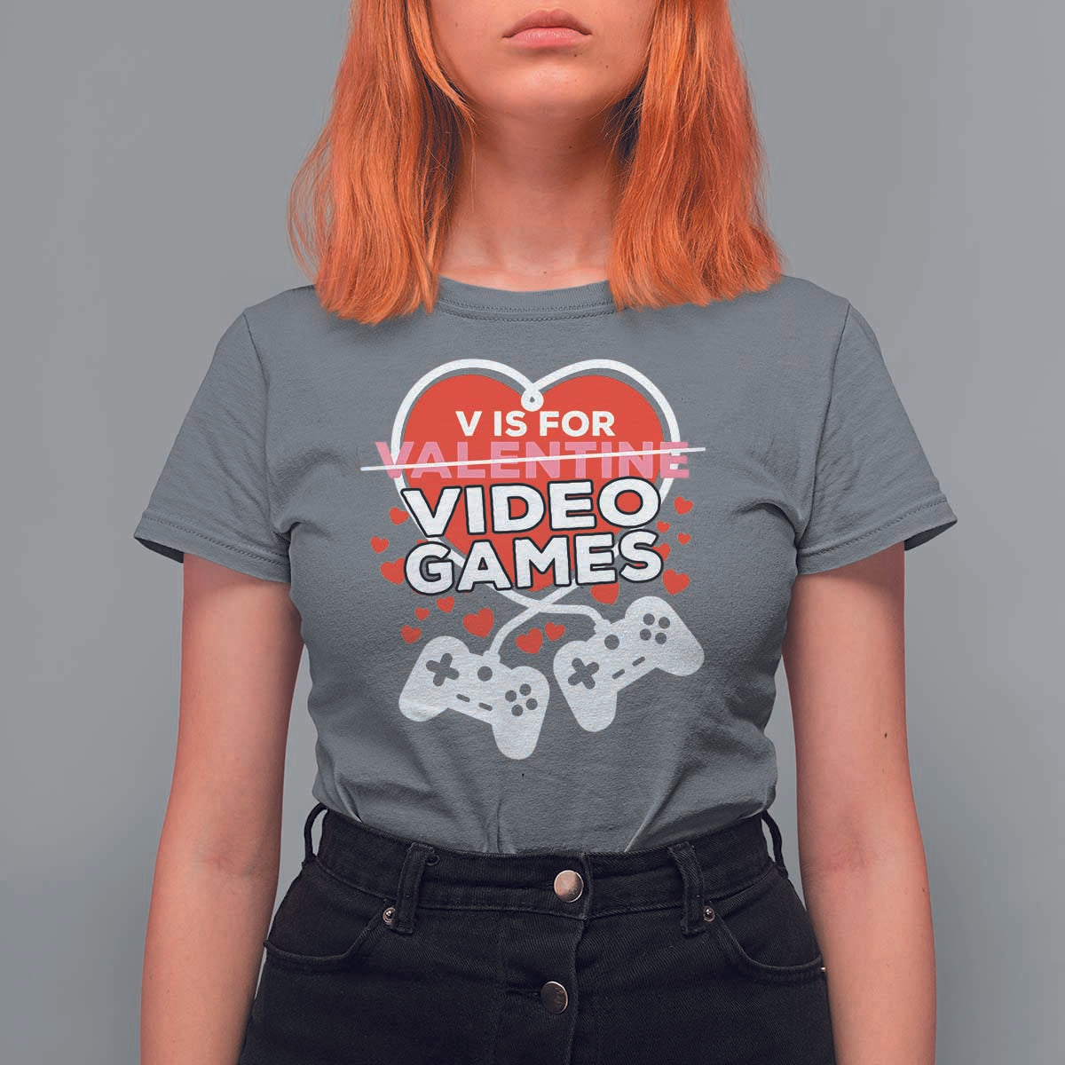 Funny Valentine's Day Gaming T Shirt For Women V Is For Video Games Big Heart