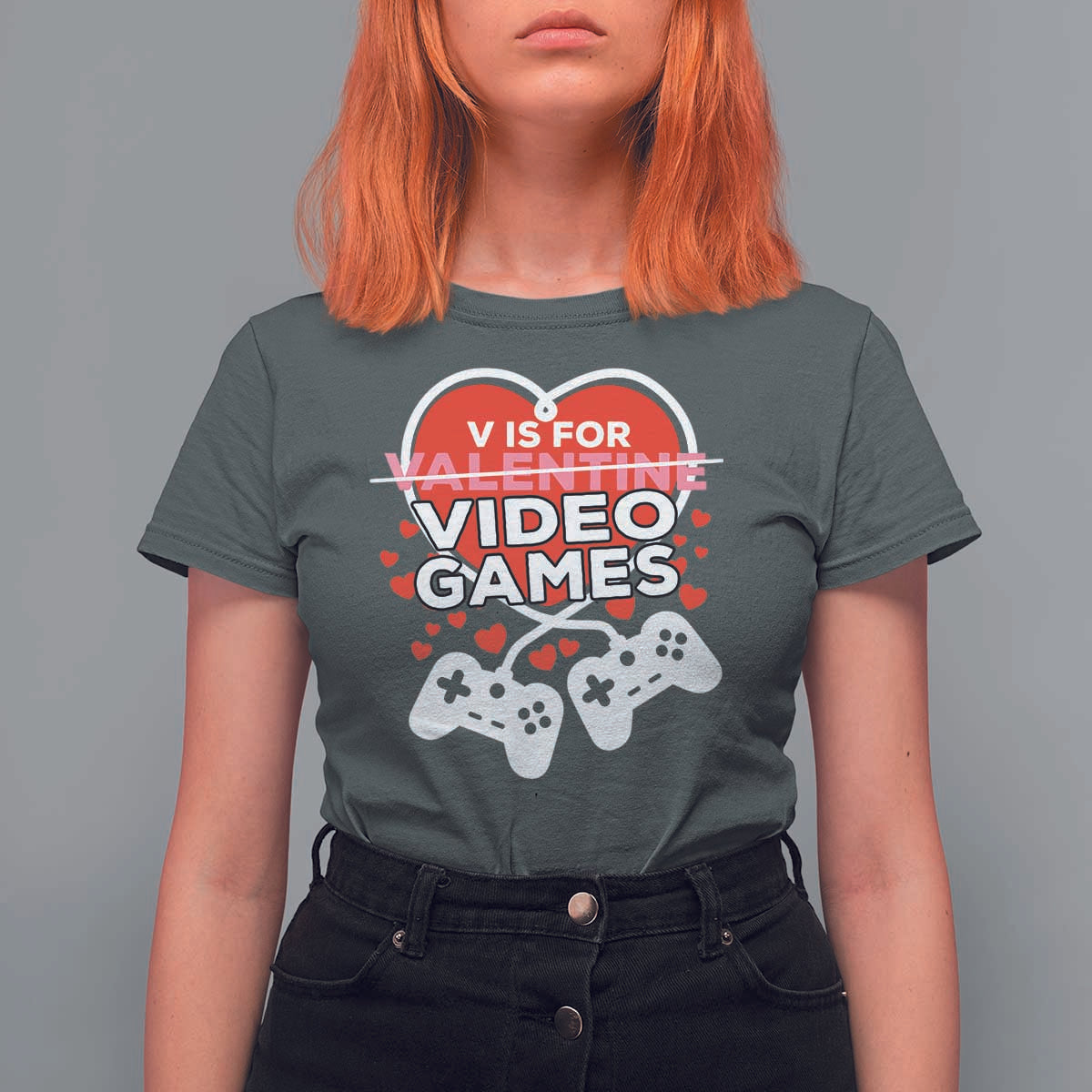Funny Valentine's Day Gaming T Shirt For Women V Is For Video Games Big Heart