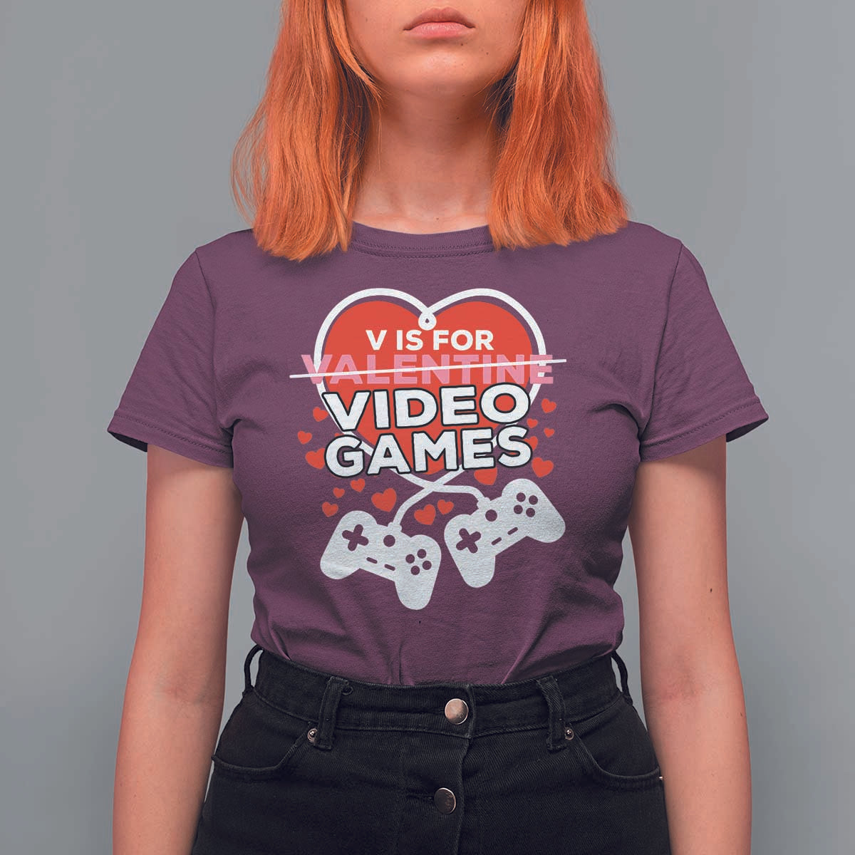 Funny Valentine's Day Gaming T Shirt For Women V Is For Video Games Big Heart