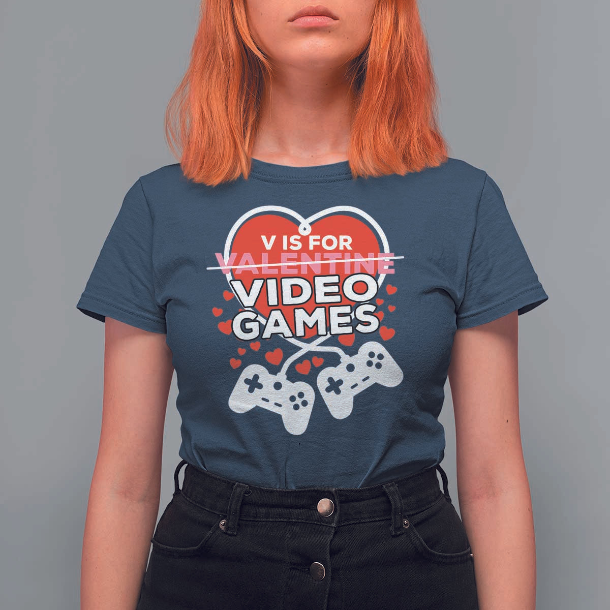 Funny Valentine's Day Gaming T Shirt For Women V Is For Video Games Big Heart
