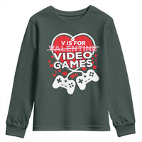 Funny Valentine's Day Gaming Youth Sweatshirt V Is For Video Games Big Heart