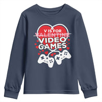 Funny Valentine's Day Gaming Youth Sweatshirt V Is For Video Games Big Heart