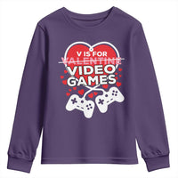 Funny Valentine's Day Gaming Youth Sweatshirt V Is For Video Games Big Heart