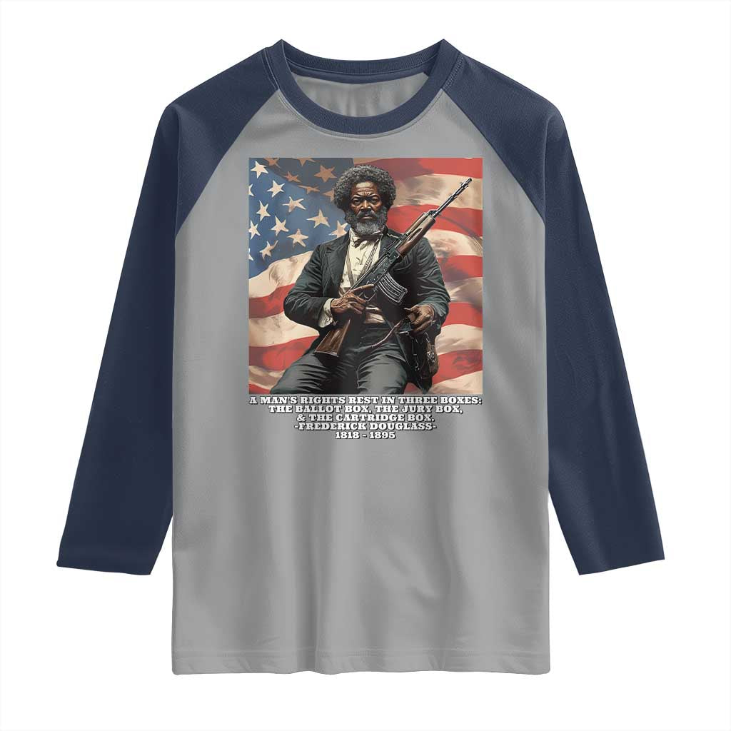 Frederick Douglass Raglan Shirt A Man's Rights Rest In Three Boxes American Flag