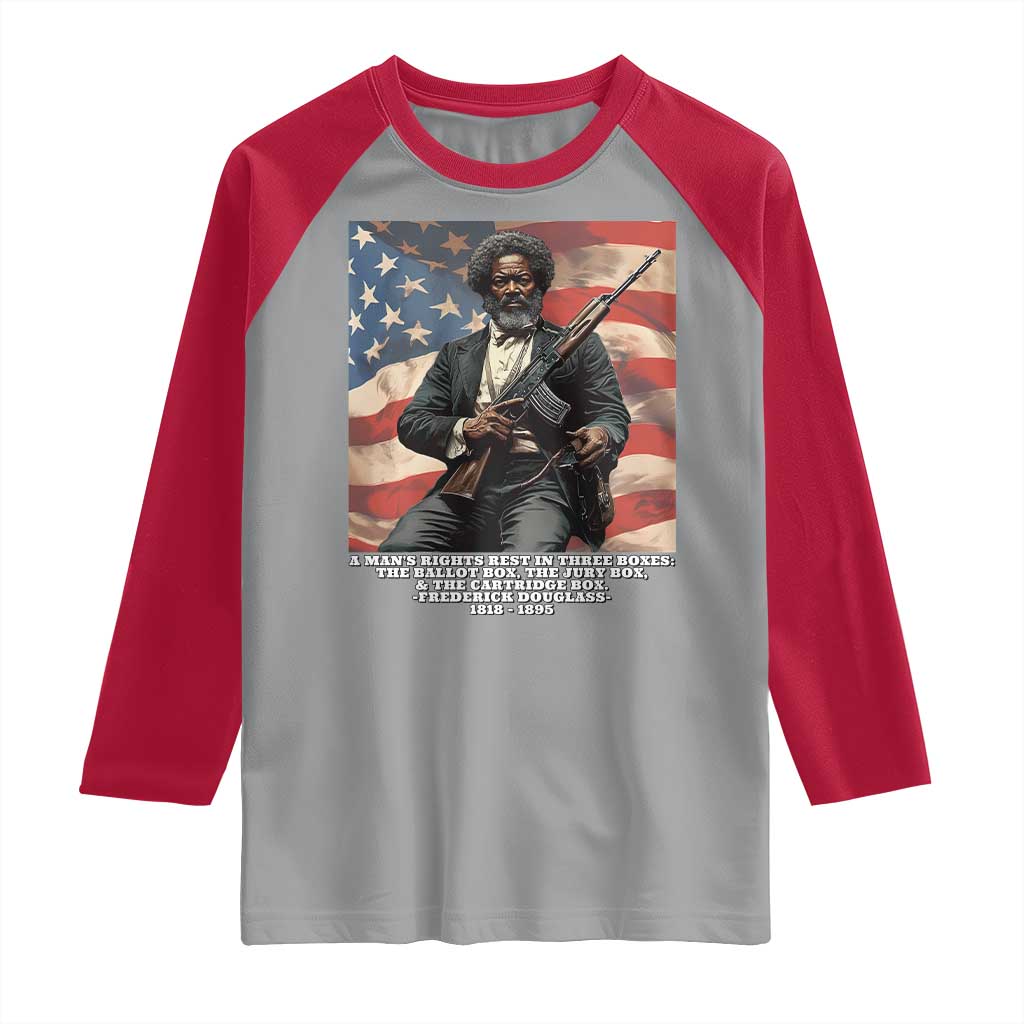 Frederick Douglass Raglan Shirt A Man's Rights Rest In Three Boxes American Flag