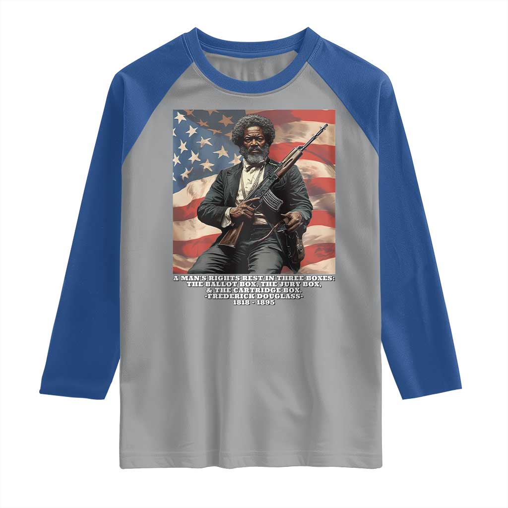 Frederick Douglass Raglan Shirt A Man's Rights Rest In Three Boxes American Flag