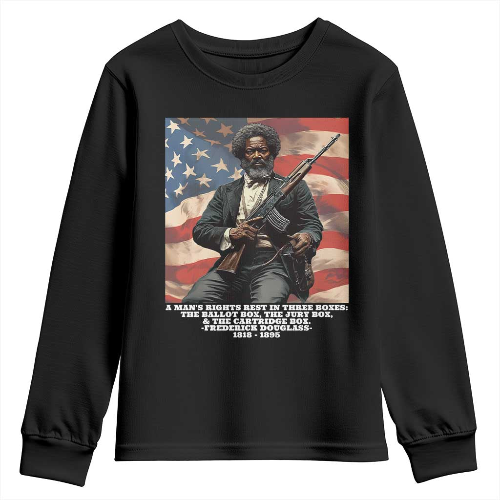 Frederick Douglass Youth Sweatshirt A Man's Rights Rest In Three Boxes American Flag