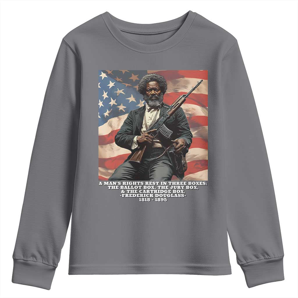 Frederick Douglass Youth Sweatshirt A Man's Rights Rest In Three Boxes American Flag