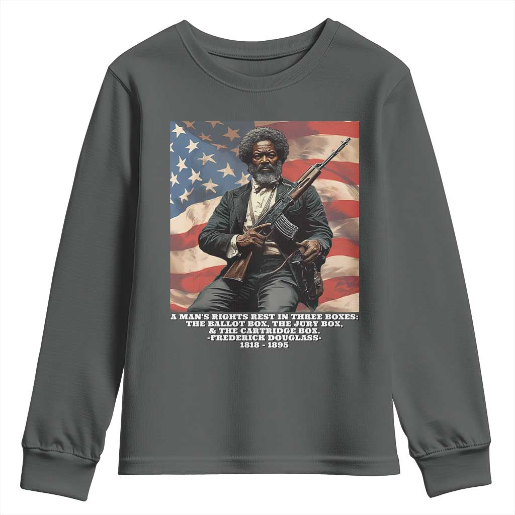 Frederick Douglass Youth Sweatshirt A Man's Rights Rest In Three Boxes American Flag