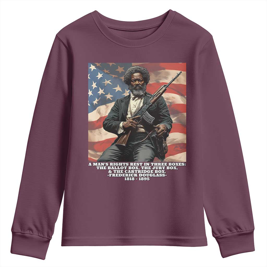 Frederick Douglass Youth Sweatshirt A Man's Rights Rest In Three Boxes American Flag