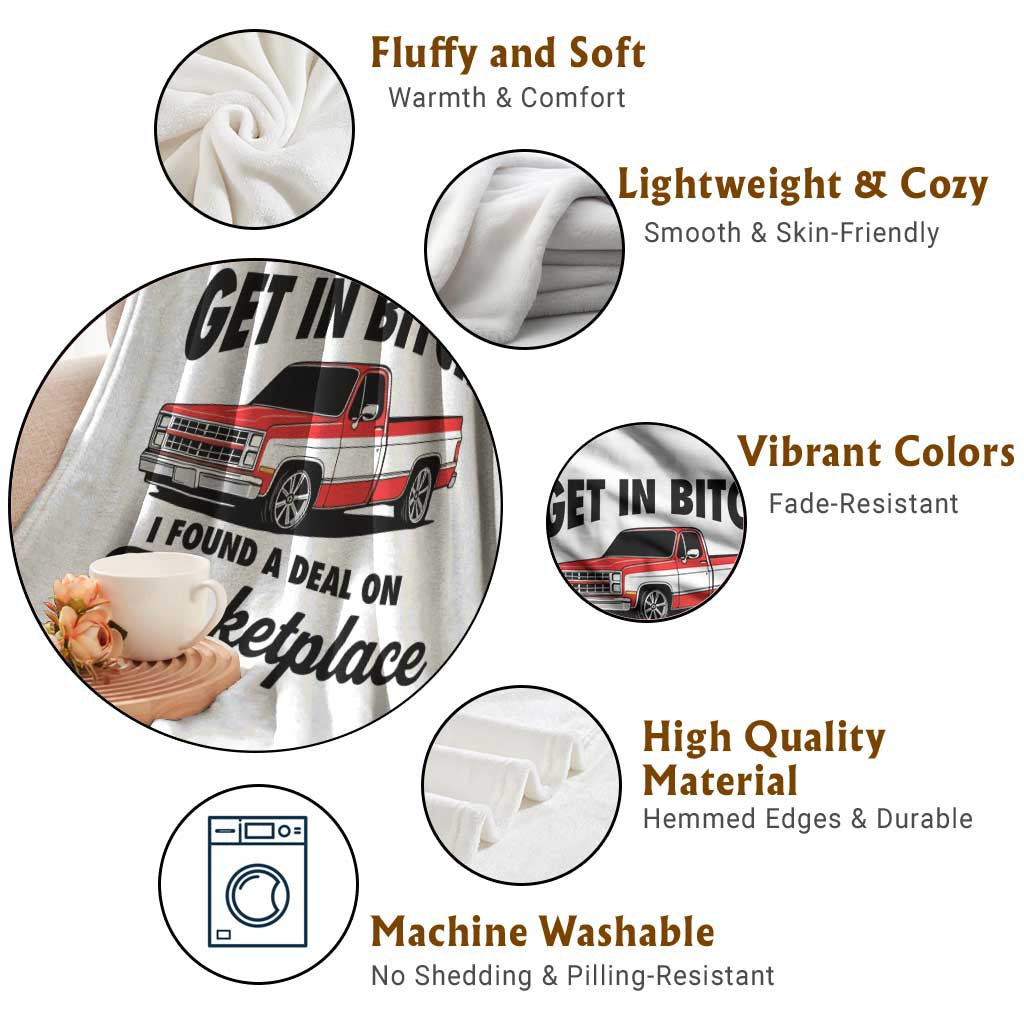 Funny Get in Bitch I Found A Deal On Marketplace Throw Blanket Red Truck - Wonder Print Shop
