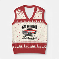 Funny Get in Bitch I Found A Deal On Marketplace V-Neck Knit Sweater Vest Red Truck - Wonder Print Shop