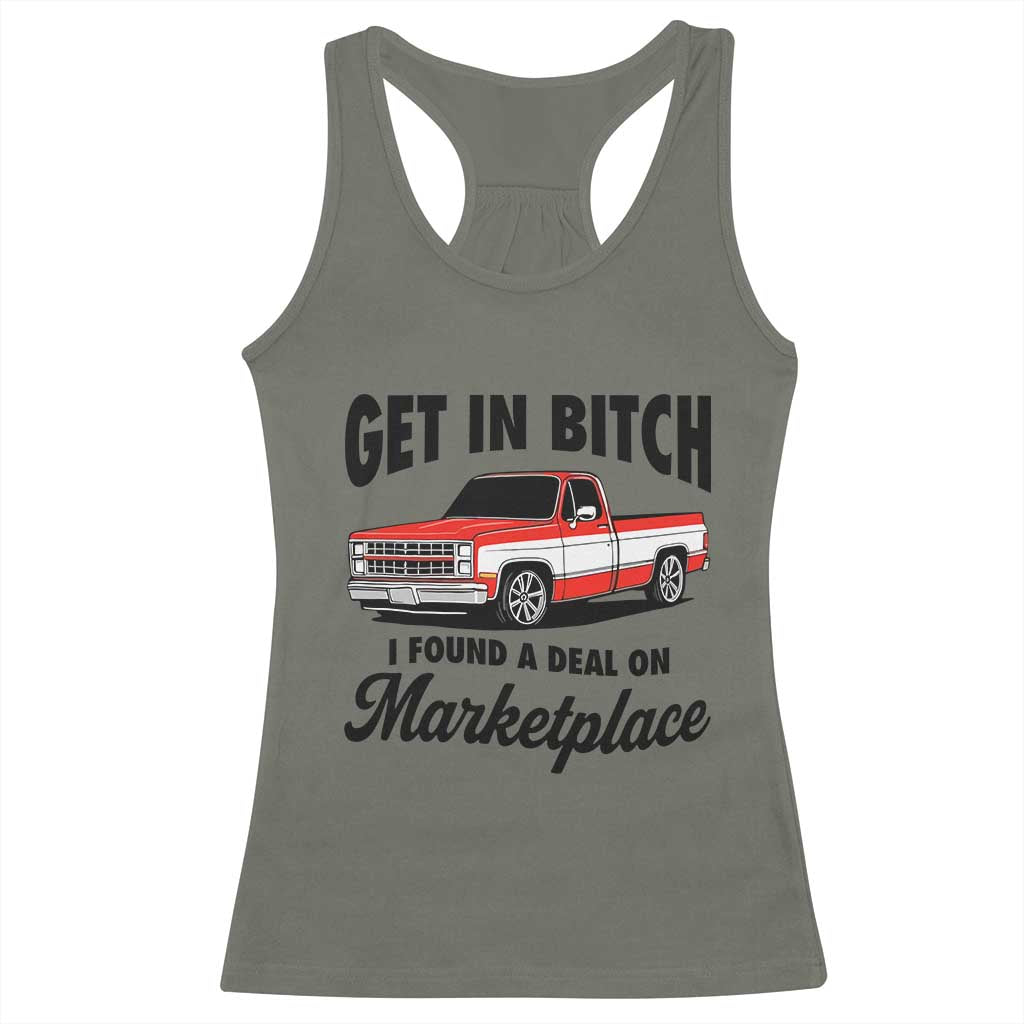 Funny Get in Bitch I Found A Deal On Marketplace Racerback Tank Top Red Truck - Wonder Print Shop