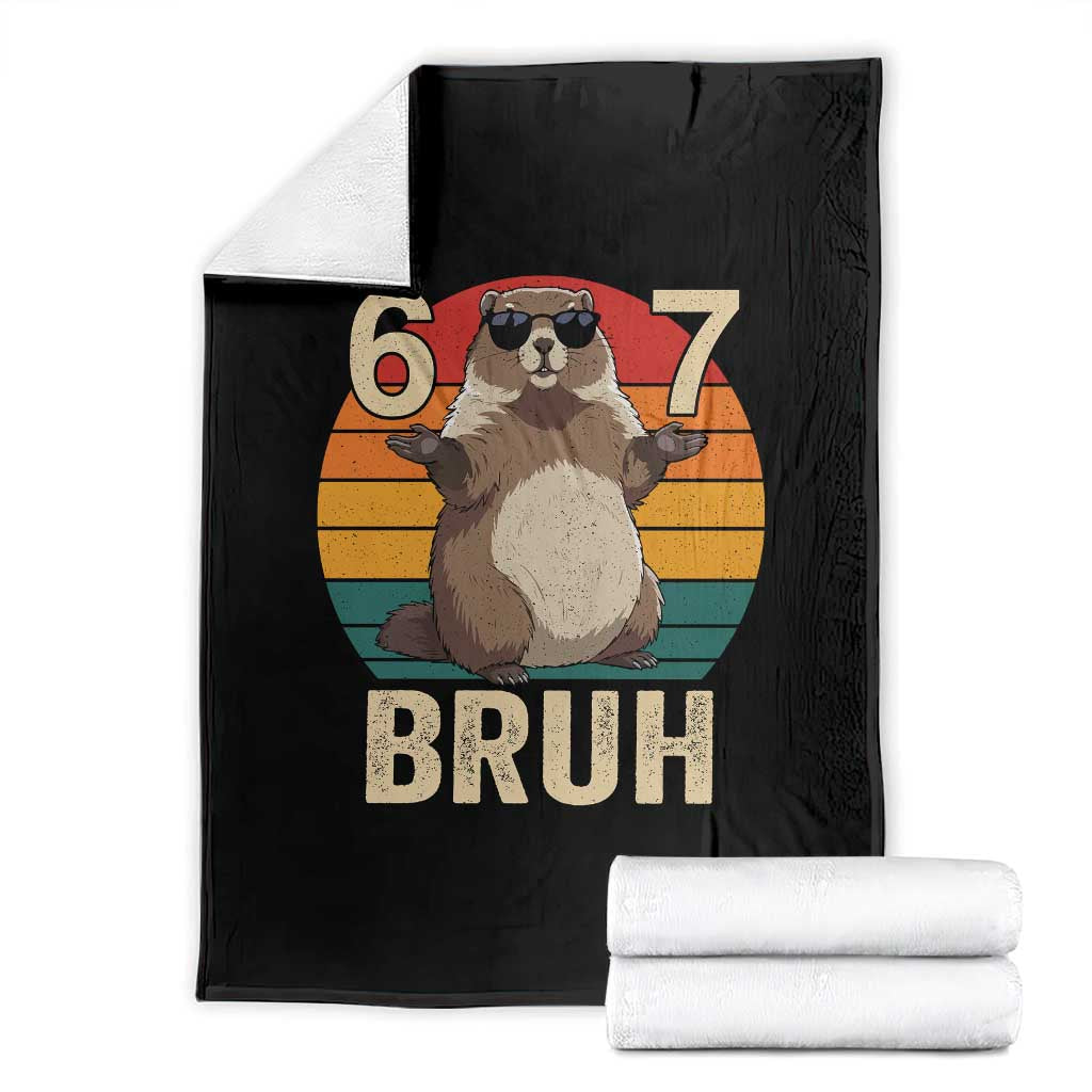 Funny Groundhog 67 Throw Blanket Six Seven Bruh Retro Vintage Woodchuck Day - Wonder Print Shop
