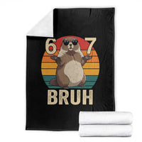 Funny Groundhog 67 Throw Blanket Six Seven Bruh Retro Vintage Woodchuck Day - Wonder Print Shop