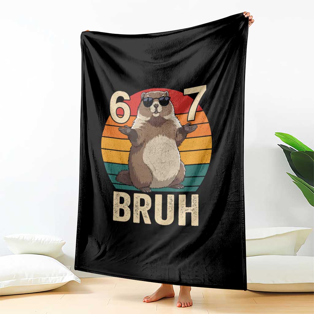 Funny Groundhog 67 Throw Blanket Six Seven Bruh Retro Vintage Woodchuck Day - Wonder Print Shop