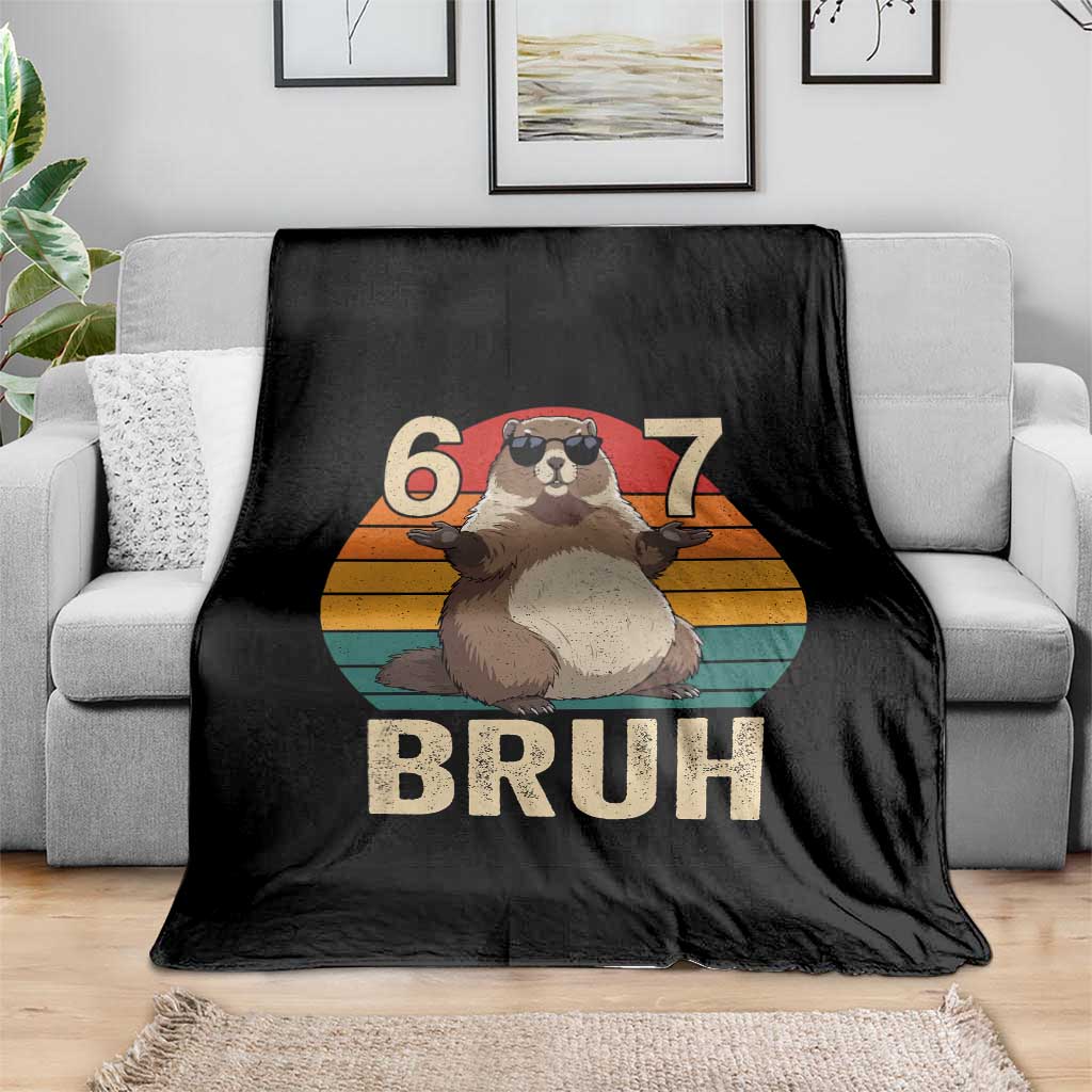 Funny Groundhog 67 Throw Blanket Six Seven Bruh Retro Vintage Woodchuck Day - Wonder Print Shop