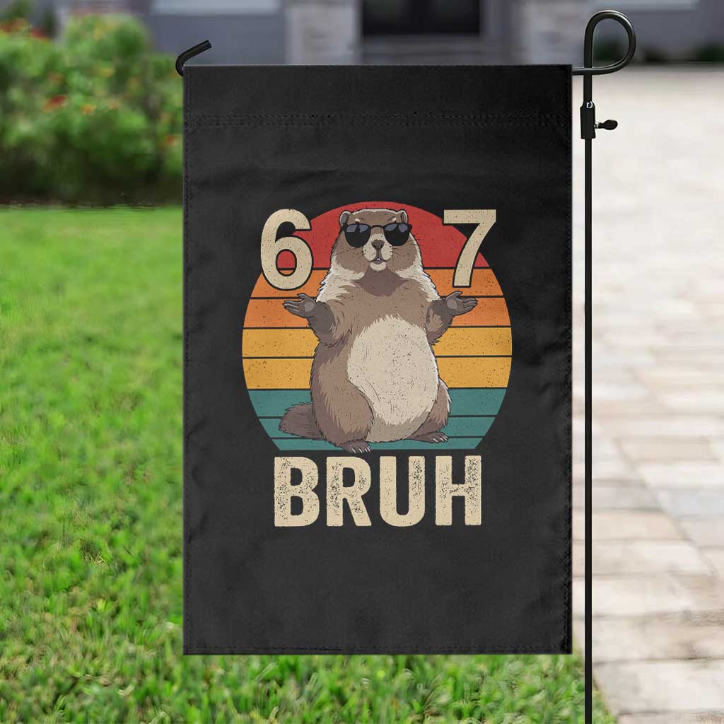 Funny Groundhog 67 Garden Flag Six Seven Bruh Retro Vintage Woodchuck Day - Wonder Print Shop