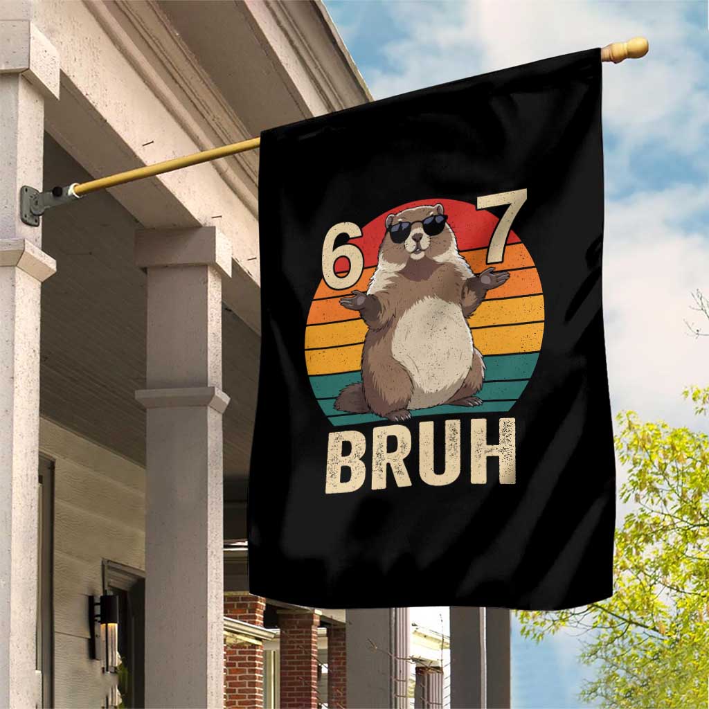Funny Groundhog 67 Garden Flag Six Seven Bruh Retro Vintage Woodchuck Day - Wonder Print Shop