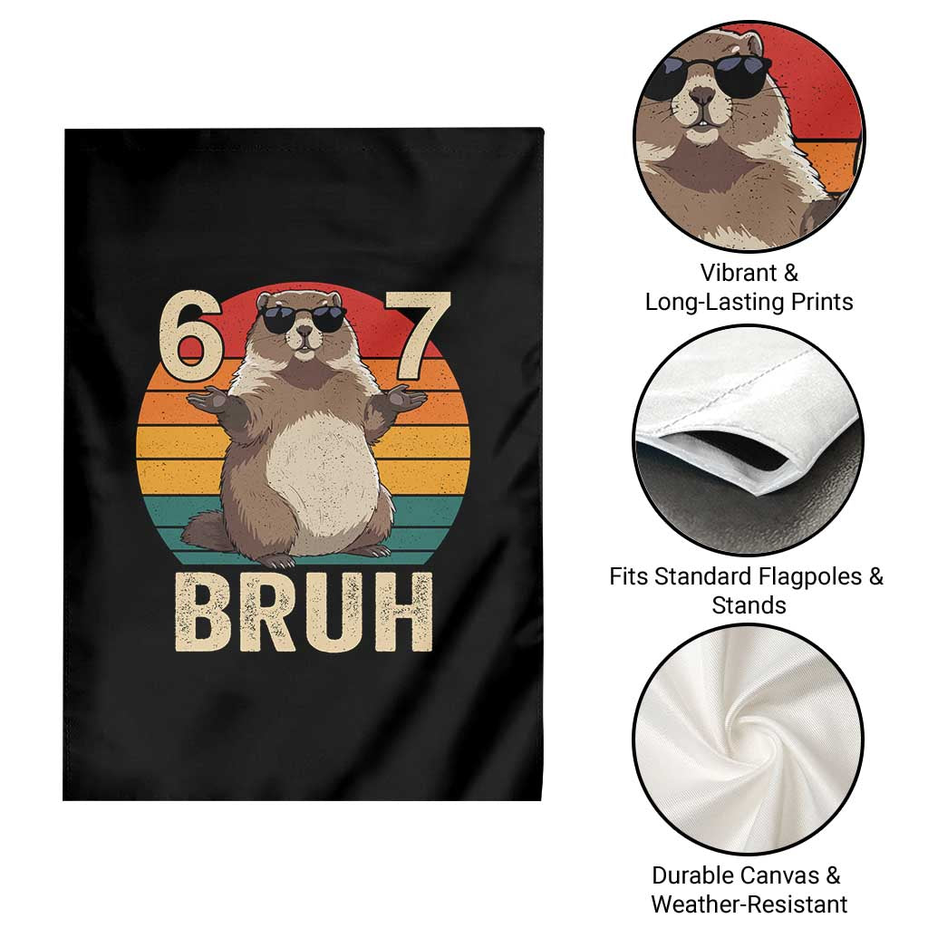 Funny Groundhog 67 Garden Flag Six Seven Bruh Retro Vintage Woodchuck Day - Wonder Print Shop