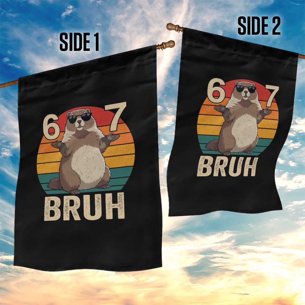 Funny Groundhog 67 Garden Flag Six Seven Bruh Retro Vintage Woodchuck Day - Wonder Print Shop