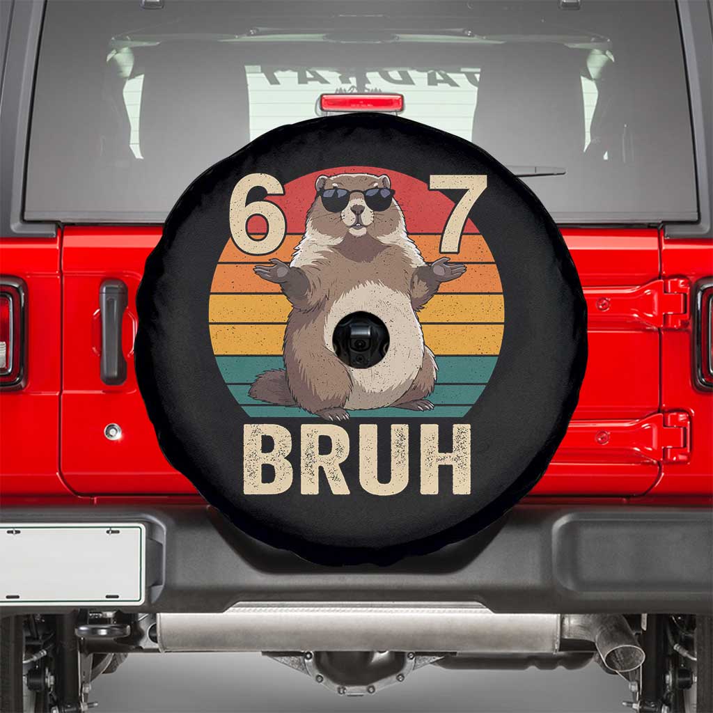 Funny Groundhog 67 Spare Tire Cover Six Seven Bruh Retro Vintage Woodchuck Day - Wonder Print Shop