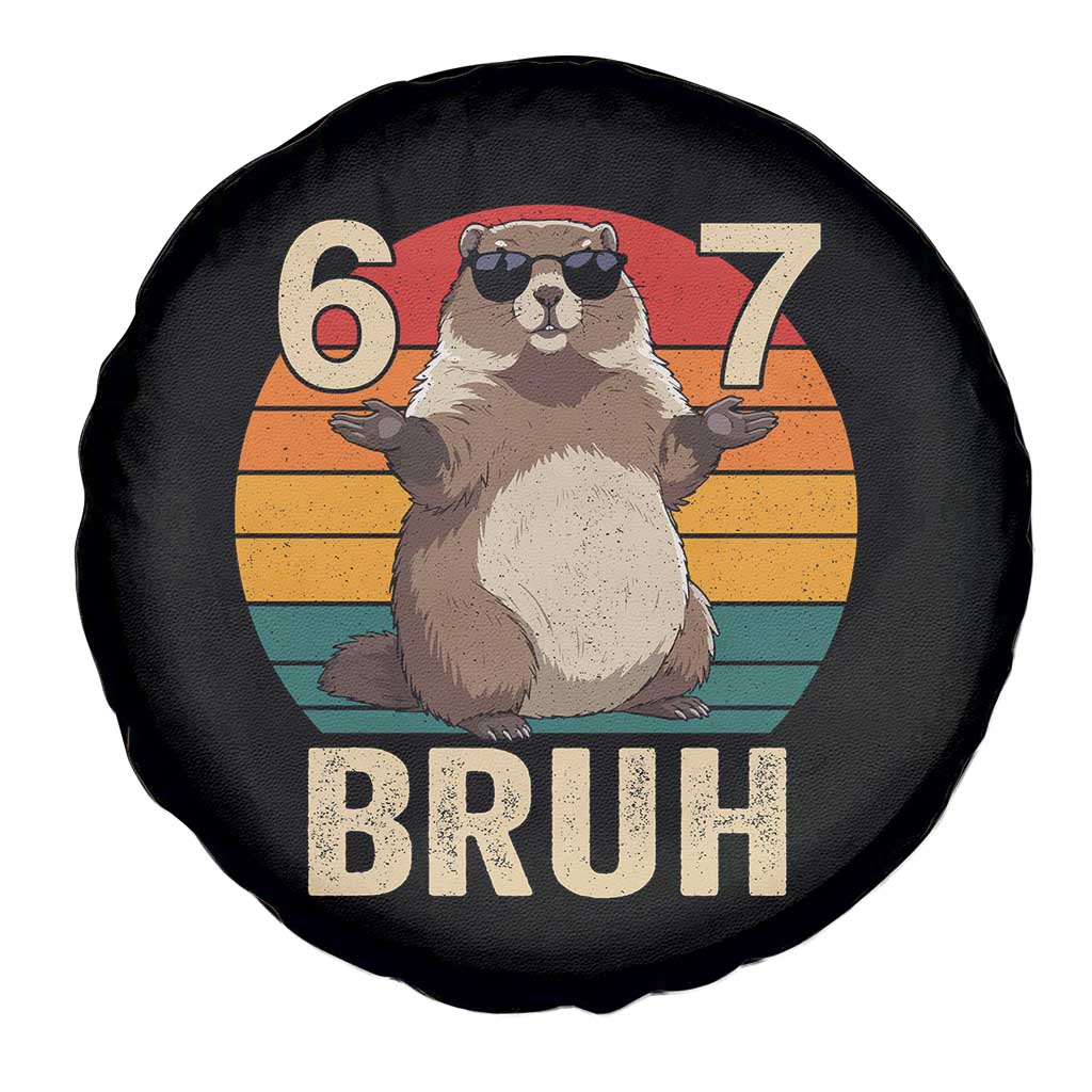 Funny Groundhog 67 Spare Tire Cover Six Seven Bruh Retro Vintage Woodchuck Day - Wonder Print Shop