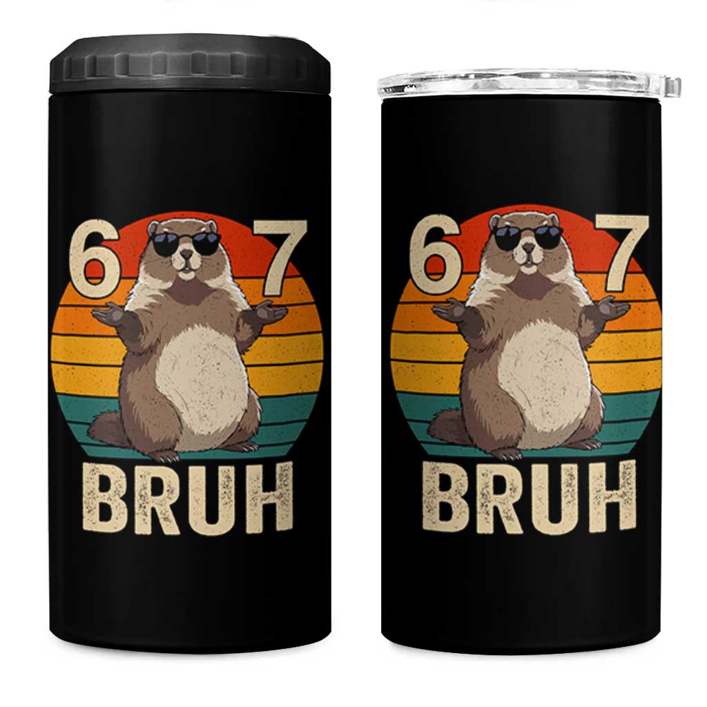 Funny Groundhog 67 4 in 1 Can Cooler Tumbler Six Seven Bruh Retro Vintage Woodchuck Day - Wonder Print Shop