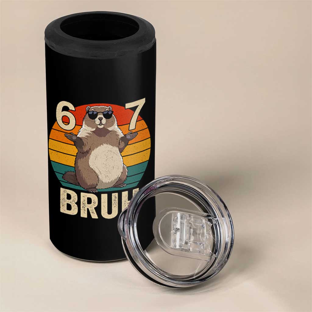 Funny Groundhog 67 4 in 1 Can Cooler Tumbler Six Seven Bruh Retro Vintage Woodchuck Day - Wonder Print Shop