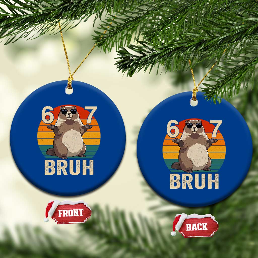 Funny Groundhog 67 Ceramic Ornament Six Seven Bruh Retro Vintage Woodchuck Day - Wonder Print Shop