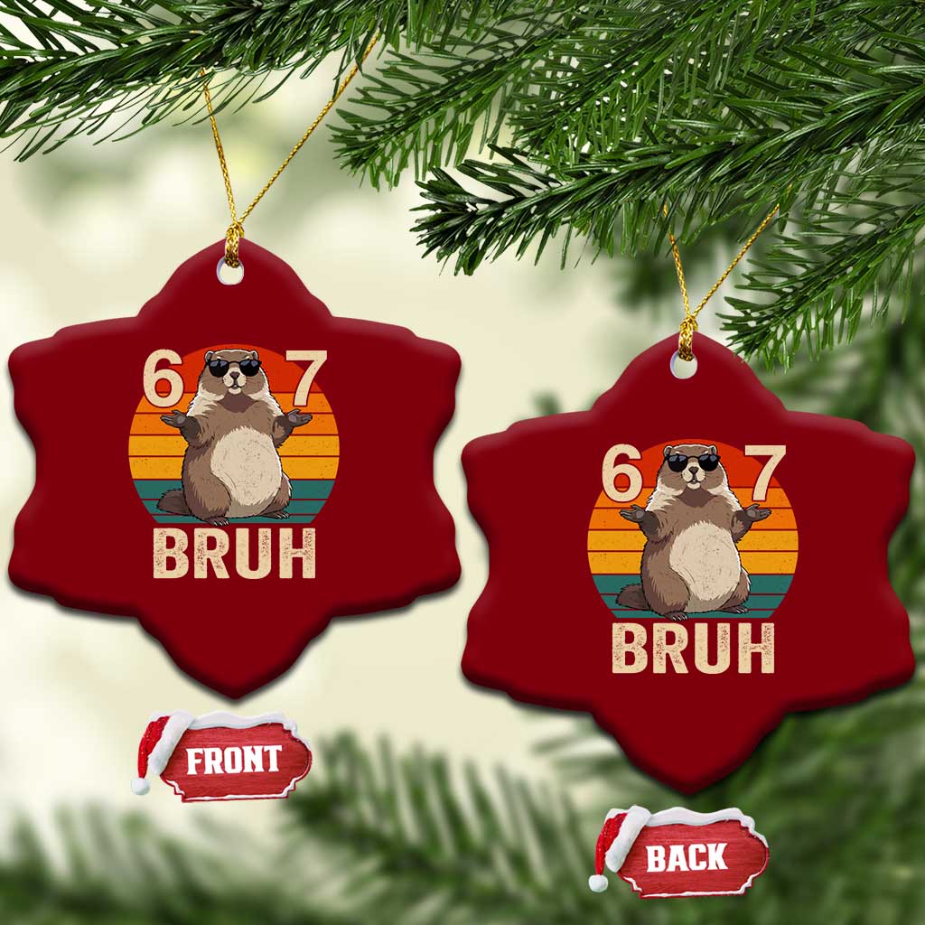 Funny Groundhog 67 Ceramic Ornament Six Seven Bruh Retro Vintage Woodchuck Day - Wonder Print Shop