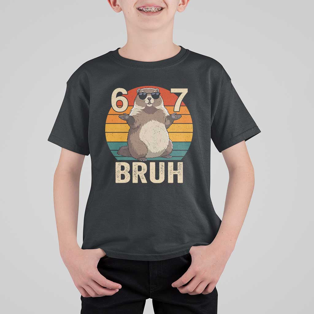 Funny Groundhog 67 T Shirt For Kid Six Seven Bruh Retro Vintage Woodchuck Day - Wonder Print Shop