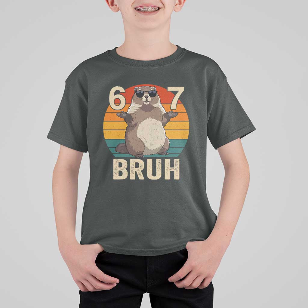 Funny Groundhog 67 T Shirt For Kid Six Seven Bruh Retro Vintage Woodchuck Day - Wonder Print Shop