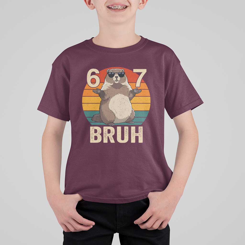 Funny Groundhog 67 T Shirt For Kid Six Seven Bruh Retro Vintage Woodchuck Day - Wonder Print Shop