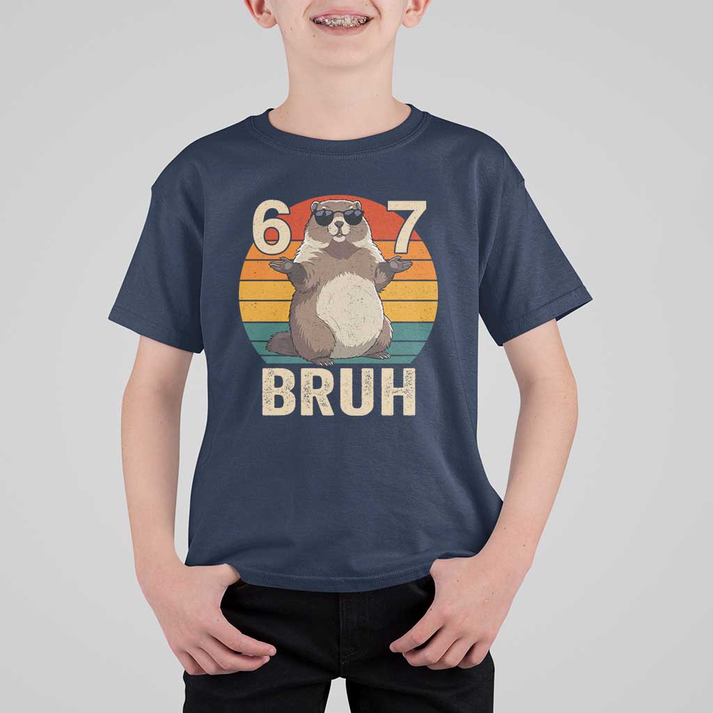 Funny Groundhog 67 T Shirt For Kid Six Seven Bruh Retro Vintage Woodchuck Day - Wonder Print Shop