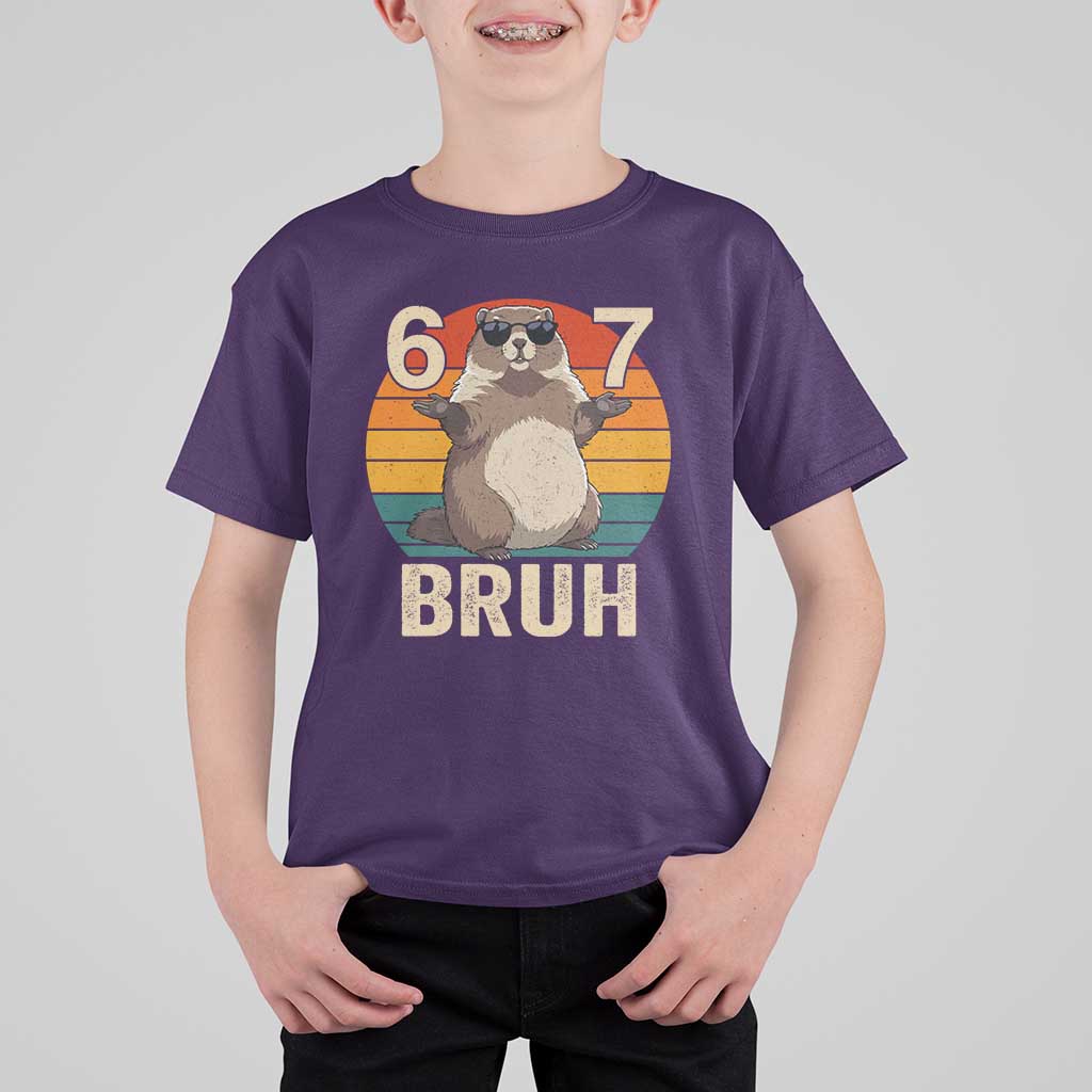 Funny Groundhog 67 T Shirt For Kid Six Seven Bruh Retro Vintage Woodchuck Day - Wonder Print Shop