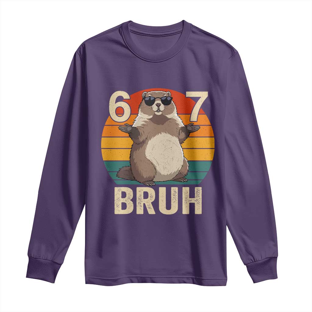Funny Groundhog 67 Long Sleeve Shirt Six Seven Bruh Retro Vintage Woodchuck Day - Wonder Print Shop