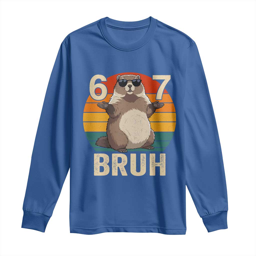 Funny Groundhog 67 Long Sleeve Shirt Six Seven Bruh Retro Vintage Woodchuck Day - Wonder Print Shop