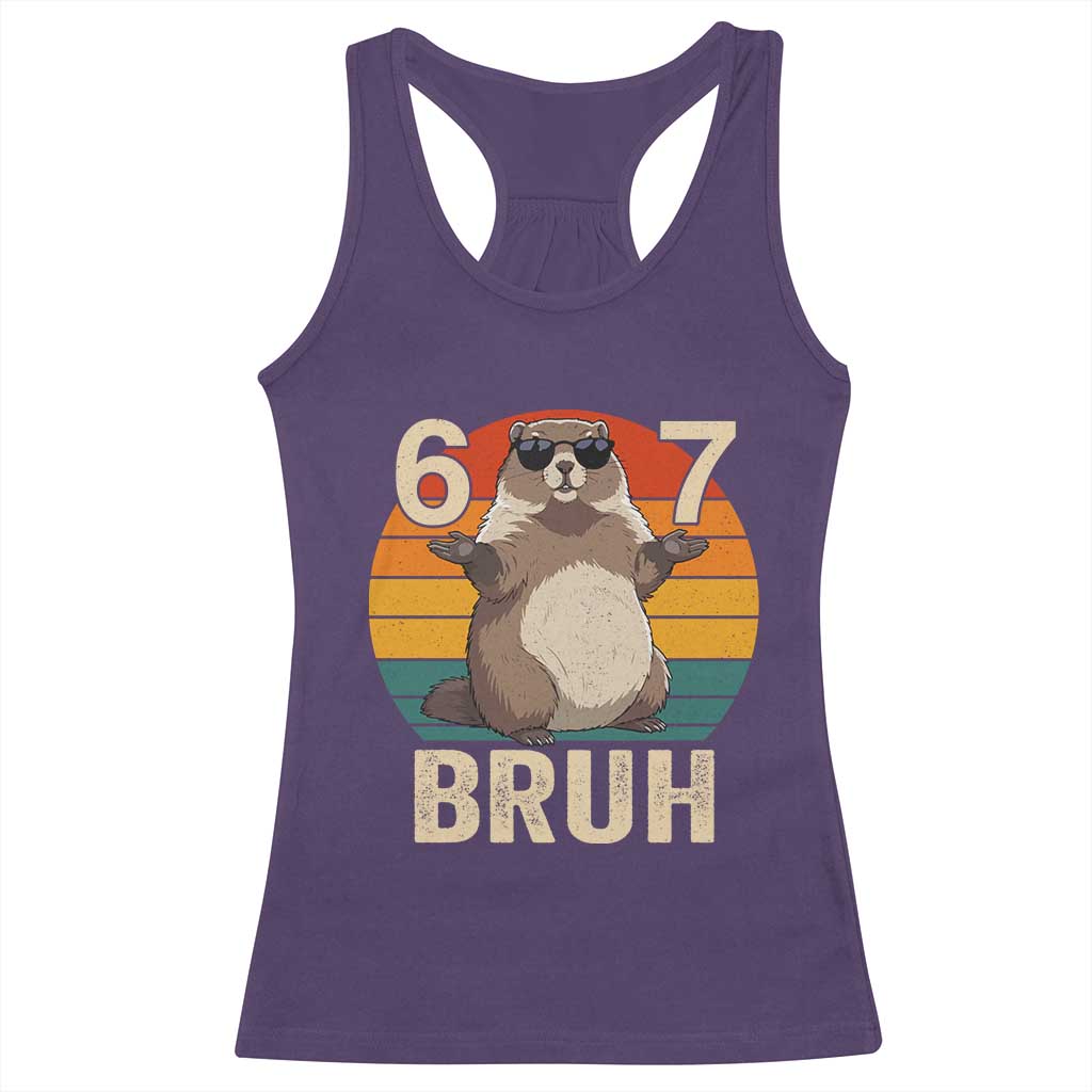 Funny Groundhog 67 Racerback Tank Top Six Seven Bruh Retro Vintage Woodchuck Day - Wonder Print Shop