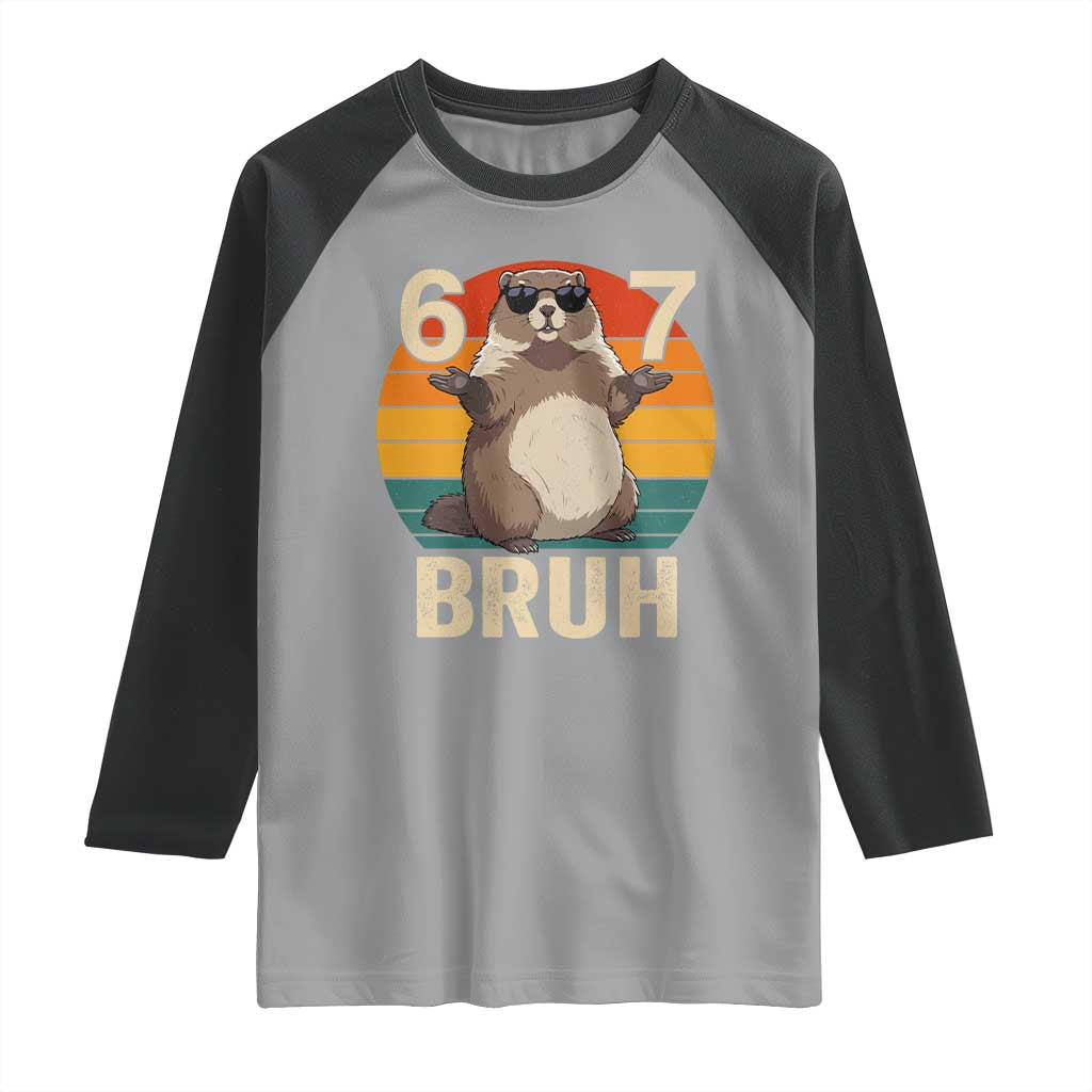 Funny Groundhog 67 Raglan Shirt Six Seven Bruh Retro Vintage Woodchuck Day - Wonder Print Shop